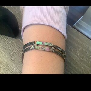 Vintage Mexico Sterling Silver Abalone Bracelet Chain Link Design